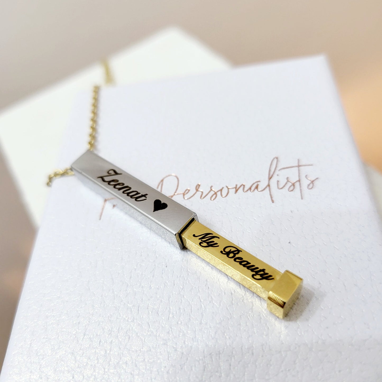 Rectangular 3D Bar Extending Bar Necklace - The Personalists