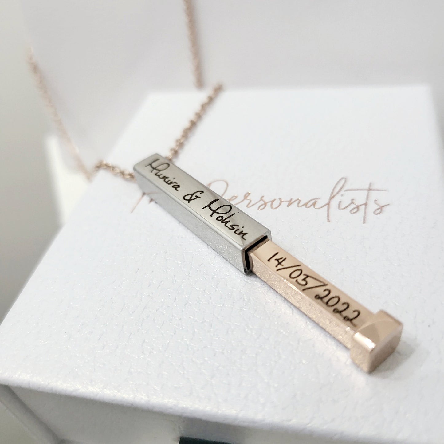 Rectangular 3D Bar Extending Bar Necklace - The Personalists