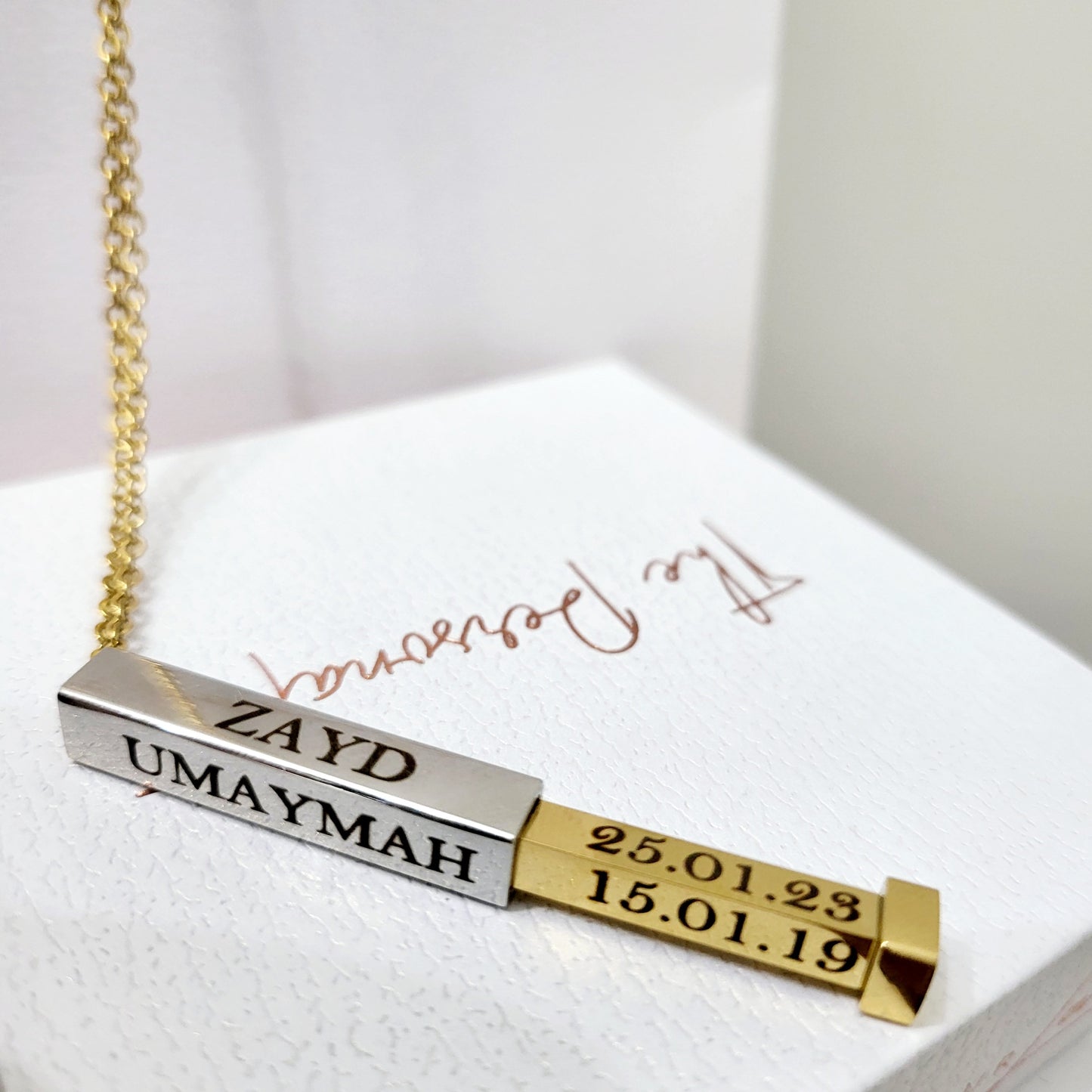 Rectangular 3D Bar Extending Bar Necklace - The Personalists