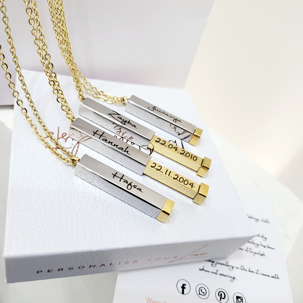 Rectangular 3D Bar Extending Bar Necklace